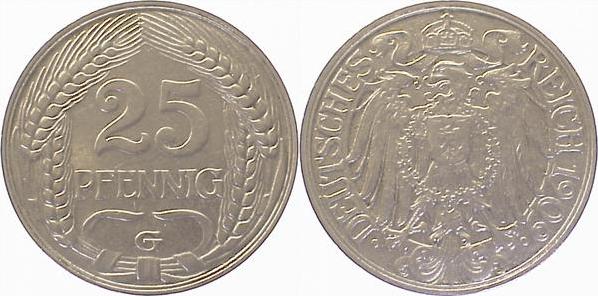 01809G~2.5 25 Pfennig  1909G ss/vz J 018  