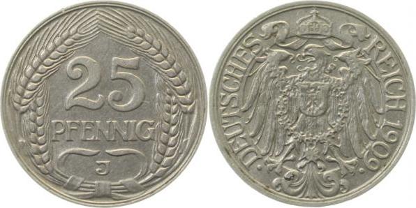 01809J~2.5 25 Pfennig  1909J ss/vz inkl. Expertise J 018  