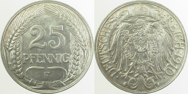 01810F~2.0 25 Pfennig  1910F vz J 018  