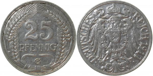 01811G~2.5-V 25 Pfennig  11G ss/vz Münzzeichen doppelt !! J 018  