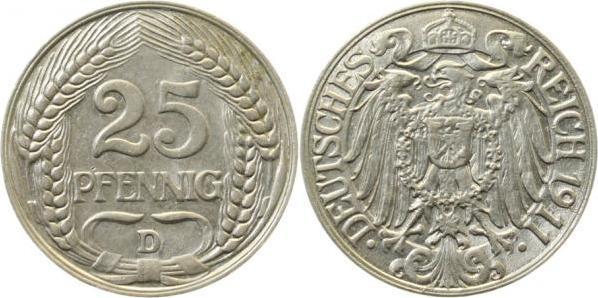 01811D~1.8 25 Pfennig  1911D vz+ J 018  