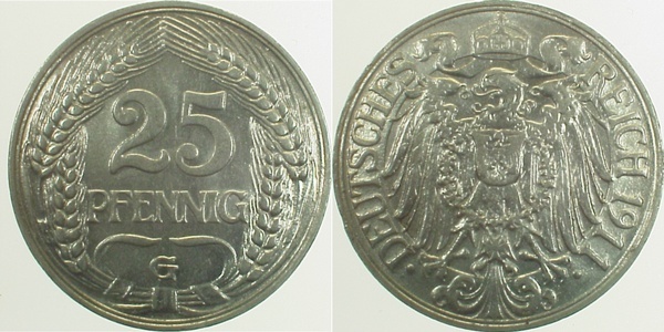 01811G~1.5 25 Pfennig  1911G f.prfr. J 018  