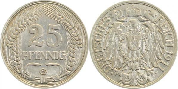 01811G~2.5 25 Pfennig  1911G ss/vz J 018  
