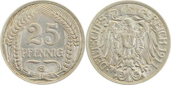 01811G~2.5 25 Pfennig  1911G ss/vz J 018  