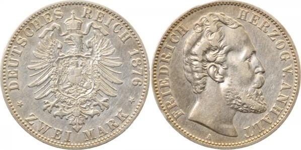 01976A~2.5-GG 2 Mark  FRiedr. v. Anhalt 1876A ss/vz deutl. überdurchschnittlich J 019  