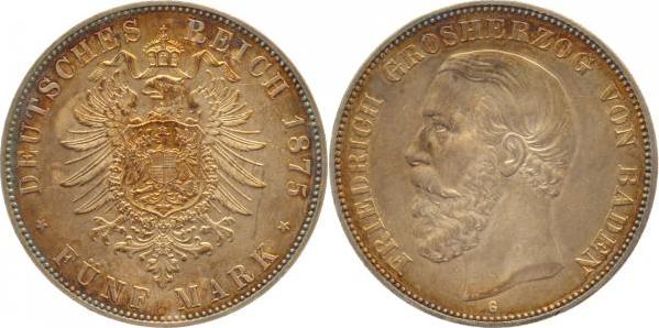 02775G~1.6-GG-PAT   Friedrich I Baden 1875G vz/prfr herrliche Patina J 027  