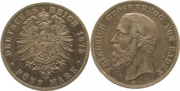 02775G~2.8-GG   Friedrich I Baden 1875G ss+ J 027  