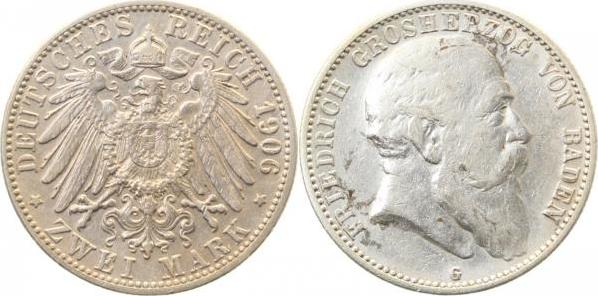 02806G~2.5-GG 2 Mark  Friedr.I Baden 1906G ss/vz seltenes Jahr J 028  