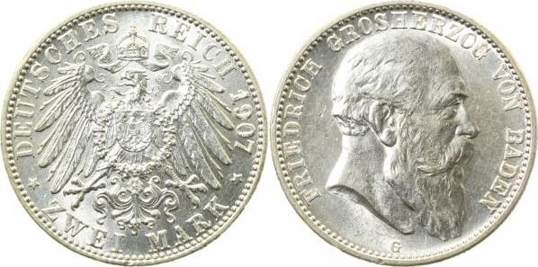 02807G~1.3-GG 2 Mark  Friedr.I Baden 1907G f.prfr/prfr/stgl J 028  