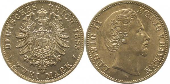 04183D~1.3-GG 2 Mark   Bayern, Ludwig II 1883D f.prfr/f.stgl J 041  