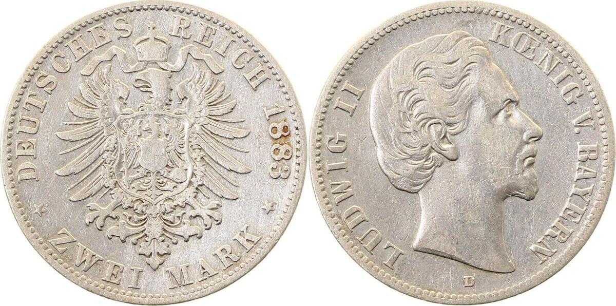 04183D~3.5-GG 2 Mark   Bayern, Ludwig II 1883D s/ss J 041  