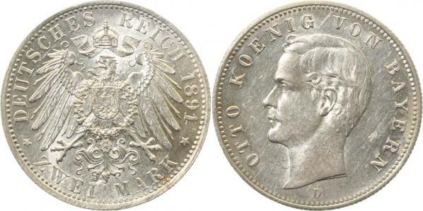 04591D~1.5-GG 2 Mark  Otto 1891D vz/stgl leichte Krätzerchen J 045  