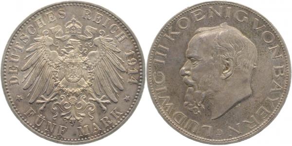 05314D~1.5 5 Mark  Ludw.III v.Bayern vz/st  sch.Patina J 053  