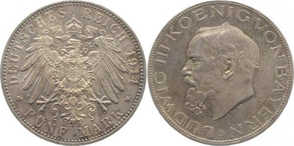 05314D~1.5 5 Mark  Ludw.III v.Bayern vz/st  sch.Patina J 053  