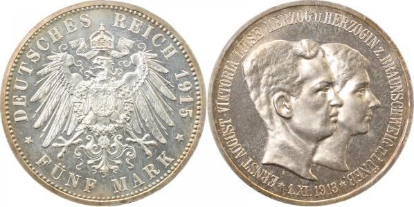 05815A~0.5-GG-PAT 5 Mark  1915A Ernst Aug. mit L. Pol. Platte, proof !! fast perfekt!! J 058  