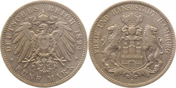 06594J~3.0-GG 5 Mark  Hamburg 1894 J ss selten J 065  