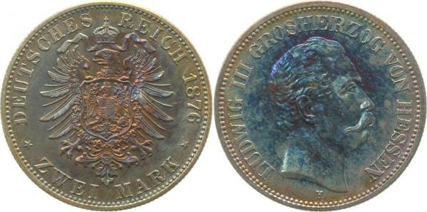 06676H~0.1-GG-PAT 2 Mark  Ludwig III. 1876H Hessen PP- !!!! Super blaue Patina J 066  