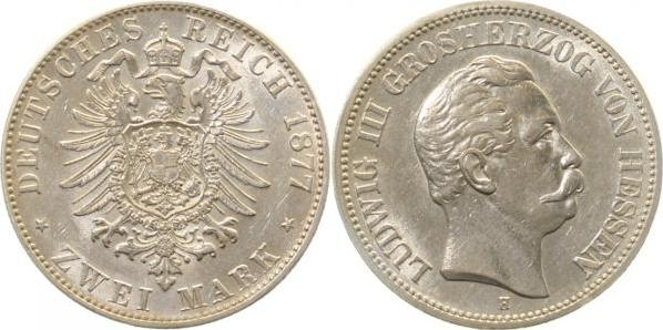 06677H~1.8-GG 2 Mark  Ludwig III. 1877H Hessen vz/prfr !!!! J 066  