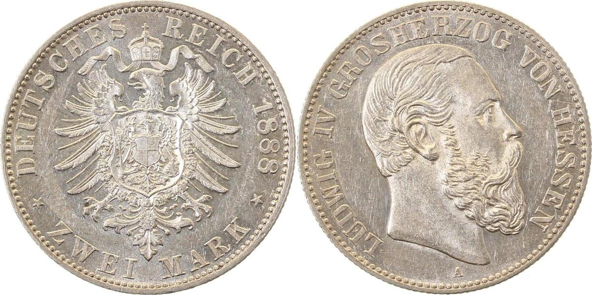 06888A~1.5-GG 2 Mark  Hessen Ludwig  IV 1888A vz/stgl aus Erstabschlag J 068  