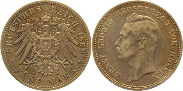 07398A~2.2-GG 5 Mark  Hessen Ernst Ludwig 1898A f. vz !!! J 073  