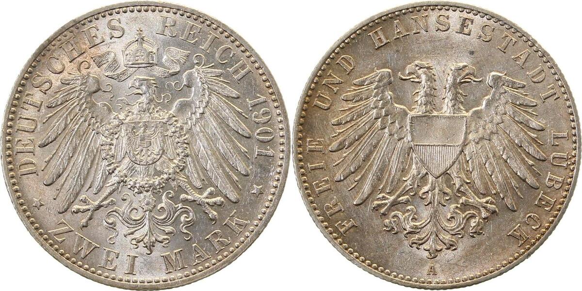 08001A~1.6a-GG 2 Mark  Lübeck 1901A f.prfr/f.vz/st !!! aus EA !! J 080  