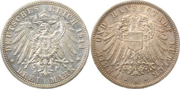 08214A~1.2-GG-PAT 3 M. Lübeck 1914A f.stgl leichte Patina Erstabschlag J 082  