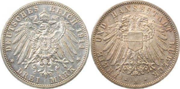 08214A~1.2-GG-PAT 3 M. Lübeck 1914A f.stgl leichte Patina Erstabschlag J 082  