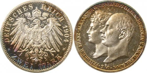 08604A~0.1-GG-PAT 2 Mark  Friedrich Franz IV Hochz. PP- goldene Patina J 086  