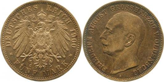 09500A~2.6-GG 5 Mark  Fr. August Oldenburg 1900A ss/vz+ J 095  