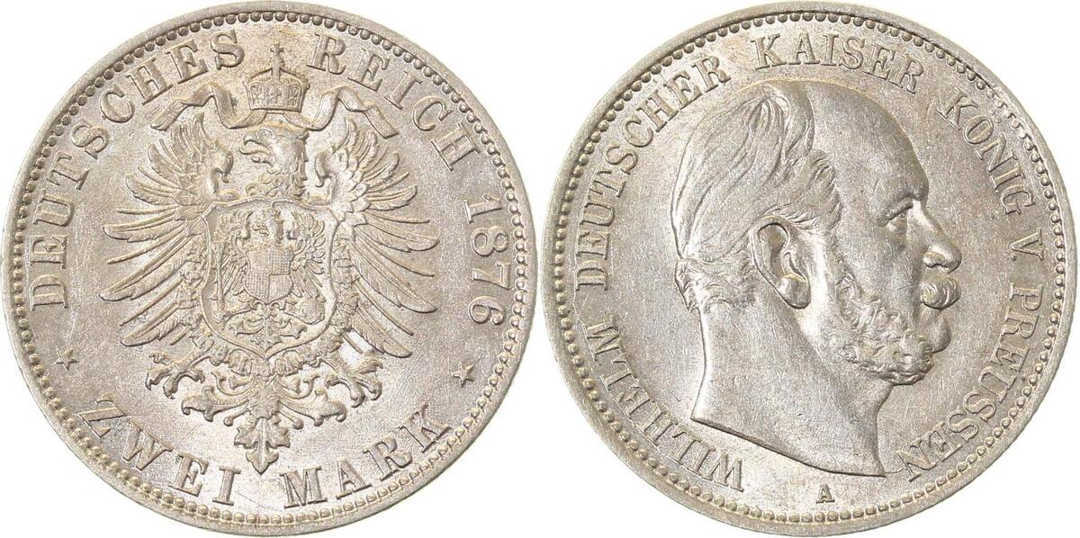 09676A~1.8-GG 2 Mark  Wilhelm I 1876A Preussen VZ+ J 096  