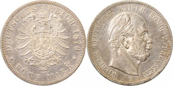 09776B~1.7a-GG 5 Mark  Wilhelm I 1876B A vz+/stgl/f.prfr. !!! Erstabschlag J 097  