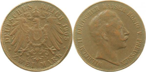 10205A~FF-Cu 2 Mark  Wilhelm II 05A Kupfer Nachprägung m. Rndschrift J 102  