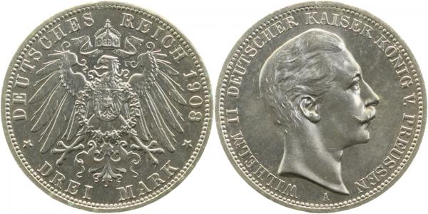 10308A~1.5 3 M. Wilhelm II 1908A vz/st prägebedingter Rand J 103  