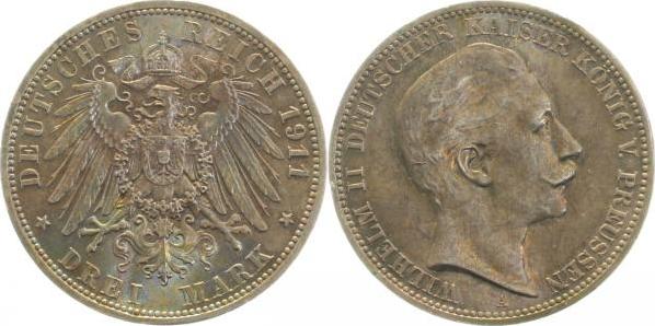 10311A~1.5b 3 M. Preussen 1911A vz/stgl. herrliche patina!!! J 103  