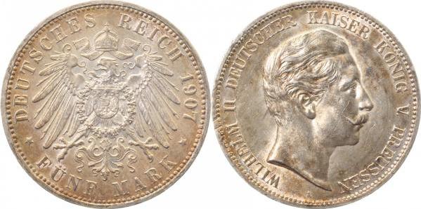 10407A~1.1-GG 5 Mark  Wilhelm II 1907A prfr/stgl TOP !!! J 104  