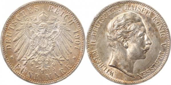 10407A~1.1-GG 5 Mark  Wilhelm II 1907A prfr/stgl TOP !!! J 104  