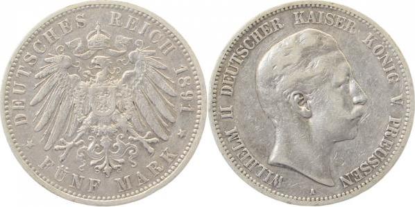 10491A~3.0 5 Mark  Wilhelm II 1891A ss J 104  