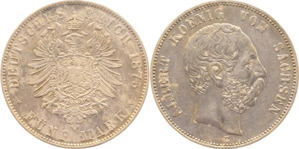 12275E~2.0-GG-PAT 5 Mark  Sachsen Albert 1875E vz leichte Patina J 122  