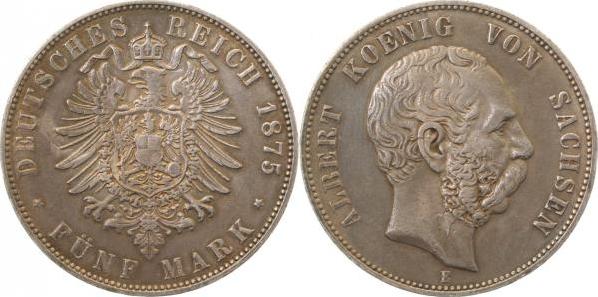 12275E~2.8-GG-PAT 5 Mark  Sachsen Albert 1875E ss+ Patina J 122  