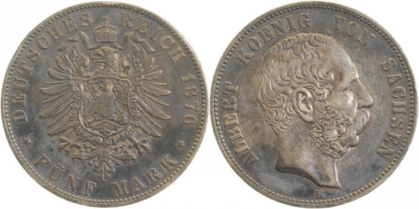 12276E~2.5b 5 Mark  Sachsen Albert 1876E ss/vz min. Rf. !!! Archiv F. J 122  