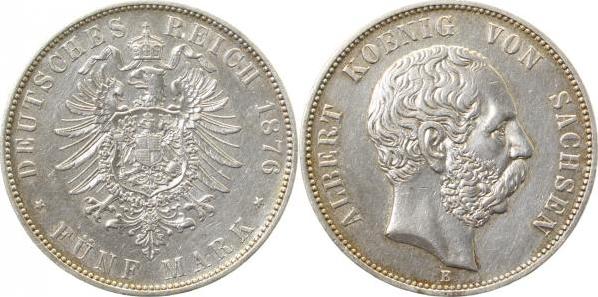 12276E~2.1-GG 5 Mark  Sachsen Albert 1876E f.vz/vz !!! J 122  