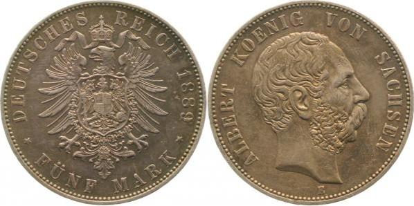 12289E~2.0-GG 5 Mark  Sachsen Albert 1889E vz !!! sehr selten, Patina J 122  