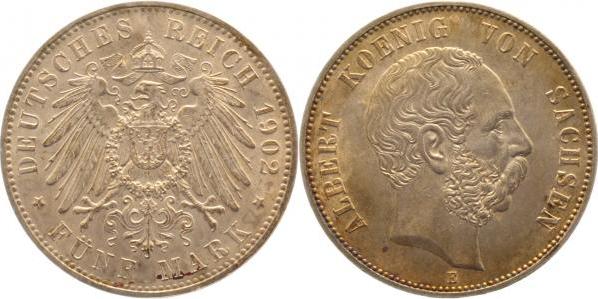 12502E~1.0-GG-PAT 5 Mark  Alb.v.Sachsen 1902E absolut prfr. mit leichte Patina TOP J 125  