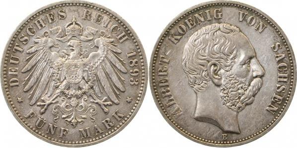 12593E~1.8-GG 5 Mark  Albert.v.Sachsen 1893E vz+ schöne Patina J 125  