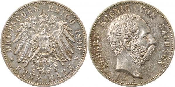 12599E~1.5-GG 5 Mark  Albert.v.Sachsen 1899E vz/stgl leichte Patina !!! J 125  