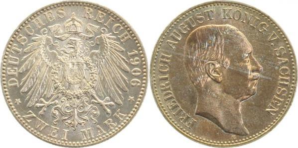 13406E~1.1b 2 Mark  Friedrich August III 1906E prfr/stgl top, herrliche Patina J 134  