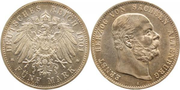 14301A~1.5-GG 5 Mark  Ernst Herzog von Sachsen Altenburg 1901A vz/stgl !!! J 143  