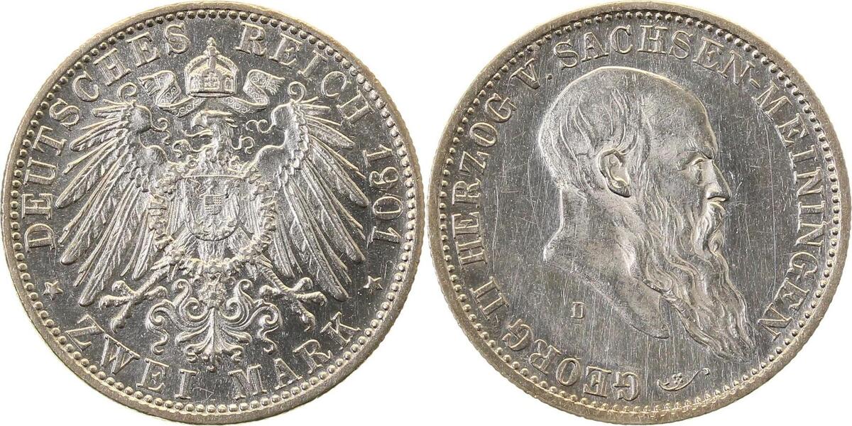 14901D~1.5a-GG 2 Mark  Sachsen M. Georg II 1901D vz/st Rückseite EA J 149  