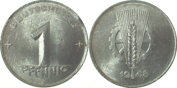 150148A~1.5u 1 Pfennig  DDR 1948A vz/st Deutschland schwach J1501  