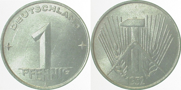 150552A~1.1 1 Pfennig  DDR 1952A bfr/stgl/matt J1505  